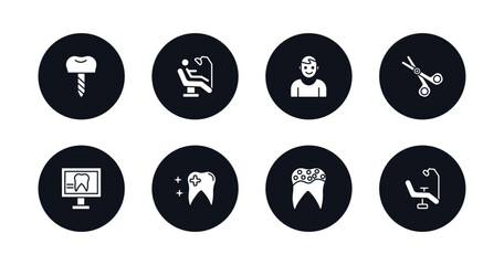 symbol for mobile filled icons set. filled icons such as dental prosthesis, examination, healthy boy, dentist scissors, dental monitor, healthy tooth, holed tooth, dental chair vector.