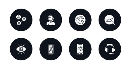 symbol for mobile filled icons set. filled icons such as connection, customer service, calling, video call, eye, hourglass, phone call, head vector.