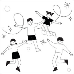 V.1 B&W Hand drawn youth day with jumping people