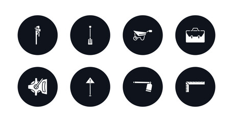 symbol for mobile filled icons set. filled icons such as clipper, working shovel, wheel barrow, businessman portfolio, open scale, warning, gardening digger, school ruler vector.