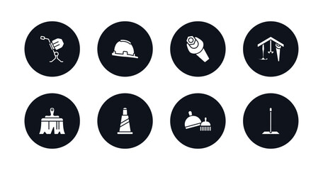 symbol for mobile filled icons set. filled icons such as cement mixers, safety helmet, wrench and nut, home repair, builder brush, traffic cone, dustpan and brush, cleaning mop vector.