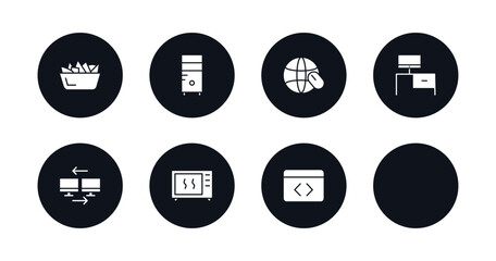 symbol for mobile filled icons set. filled icons such as chips, pc tower, surfing the net, restaurant app, workstation, computers, device, develope vector.
