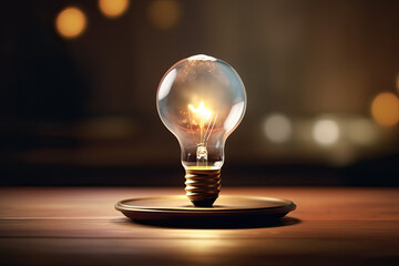 Burning incandescent lamp in vintage style on the table.