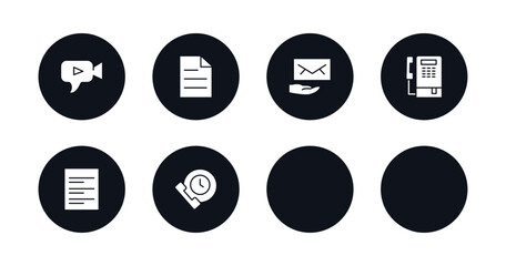 symbol for mobile filled icons set. filled icons such as news reporter, video chat, pager, receiving email, public phone, text lines, quarrel, time call vector.