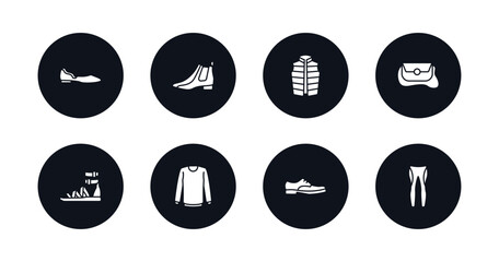 symbol for mobile filled icons set. filled icons such as ballets flats, leather chelsea boots, padded vest, messenger bag, gladiator sandal, collarless cotton shirt, leather derby shoe, leggins