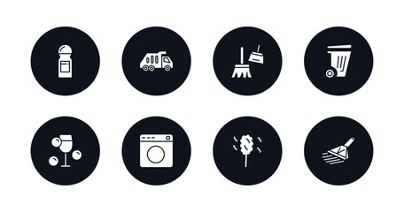 symbol for mobile filled icons set. filled icons such as deodorizer, garbage truck, cleaning tools, garbage, glass cleaning, laundry, dusting, carpet cleaning vector.