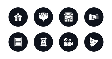 symbol for mobile filled icons set. filled icons such as film star, zoetrope, ticket office, negative film, photograms, film poster, footage, tragedy vector.