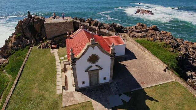 Aerial view of the Capela da Boa Nova is located in the parish of Leca da Palmeira, municipality of Matosinhos, District of Porto.