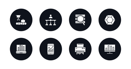symbol for mobile filled icons set. filled icons such as production, department head, stock data analysis, polygonal chart, laptop with analysis, mobile analytics, paper shredder, bars graphic on