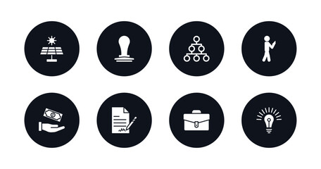 symbol for mobile filled icons set. filled icons such as graphic panel, rubber stamp, hierarchical order, man looking, give money, , business briefcase, round light bulb vector.