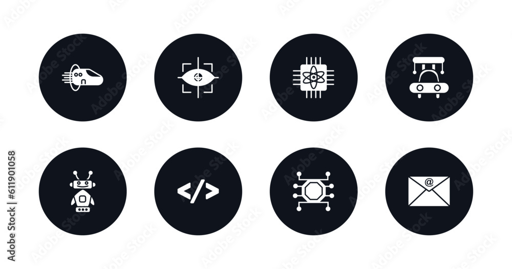 Poster symbol for mobile filled icons set. filled icons such as hyperloop, eye tracking, quantum computing,