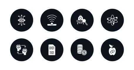 symbol for mobile filled icons set. filled icons such as smart lens, infrared, microbots, science, mind transfer, binary, coins, synthetic food vector.