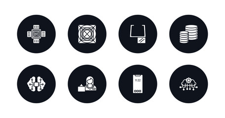 symbol for mobile filled icons set. filled icons such as nano sensor, ai grid, ar monocle, database, ai brain, shop assistant, smartphone, cloud intelligence vector.