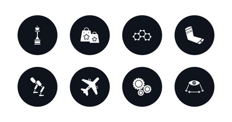 symbol for mobile filled icons set. filled icons such as chess, shopping bag, graphene, mobile flexible display, prosthesis, aeroplane, hine, field of view vector.