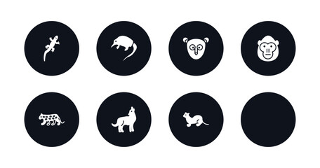 symbol for mobile filled icons set. filled icons such as gecko, desman, philippine tarsier, orangutan, snow leopard, coyote, flying dove, polecat vector.