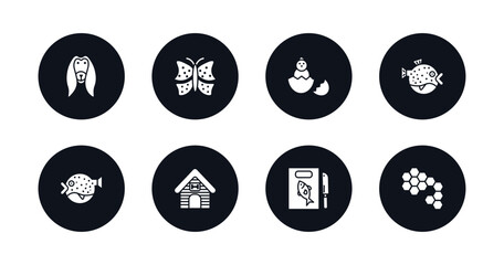 symbol for mobile filled icons set. filled icons such as afghan hound, insect, baby chicken, blowfish, puffer fish, kennel, fish and knife, bee hive vector.