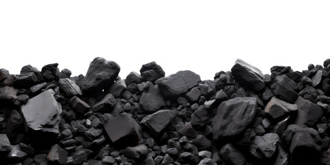 Pile of black coals isolated on transparent background - Generative AI