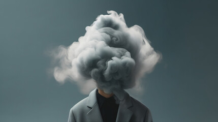 A Person's Head inside a Dark Cloud, Mental Health Concept, Generative AI