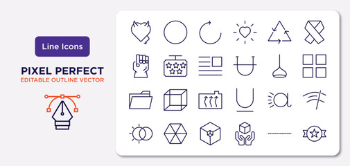 Fototapeta na wymiar shapes outline icons set. thin line icons such as devil heart with wings, non recyclable, paragraph, open folder, letter glow effect, framework, cut here, trademark vector.