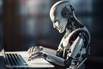 Fototapeta premium Android, Artificial Intelligence at the Computer, ChatGPT