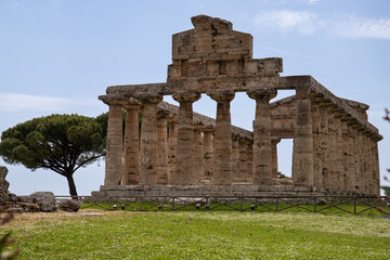 Paestum Archaeological Park. beautiful historical ruins of temples from Roman times, Campania,...