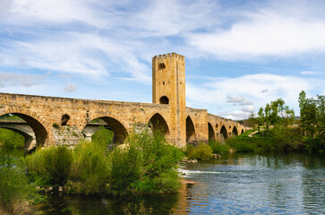 Fototapeta premium Bridge Frias - Puente de Frias in Spain. Beautiful historic bridge over river Ebro. Ancient 12th Century. 