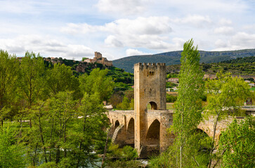 Obraz premium Bridge Frias - Puente de Frias in Spain. Beautiful historic bridge over river Ebro. Ancient 12th Century. 