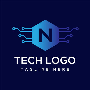 Letter N technology logo design