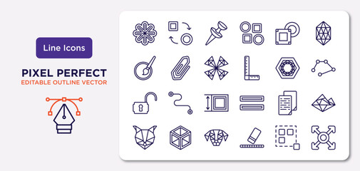 geometry outline icons set. thin line icons such as asterisk,  , polygonal windmill, unlock, copy, polygonal dog, ungroup, extend vector.
