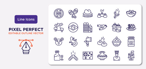 culture outline icons set. thin line icons such as imperial carp, coffee grains, bo kaap, australian koala, sleigh bell, australian flag, nefertiti, cake with a flag vector.