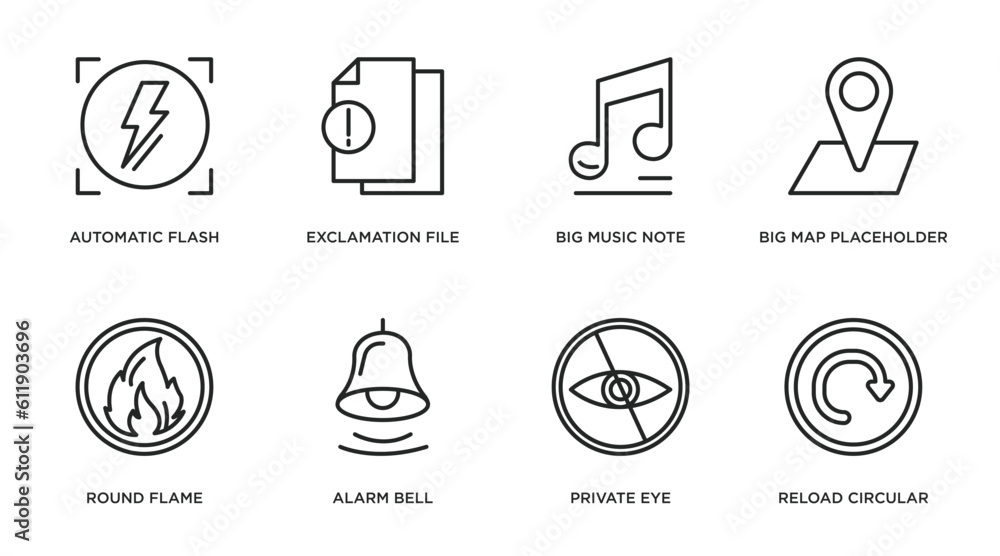 Poster ultimate glyphicons outline icons set. thin line icons such as automatic flash, exclamation file, bi