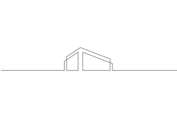 One continuous line.Linear.Minimalist home design.Geometric House logo.Residential building.One continuous line drawn isolated, white background. 