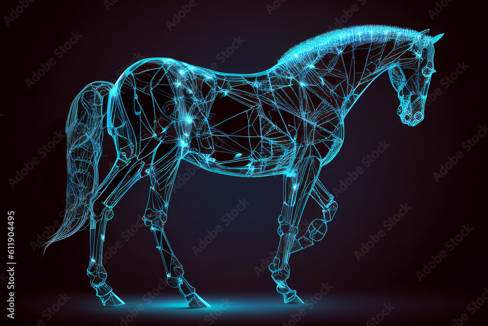 Wall mural neural network of a horse with big data and artificial intelligence circuit board in the body of the