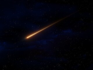 Fototapeta na wymiar Glow of a fireball on a black background. A meteorite burns up in the Earth's atmosphere. Comet in the sky, bright meteorite.