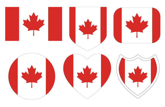 Canada Flag set. Flag of Canada in design shape set.
