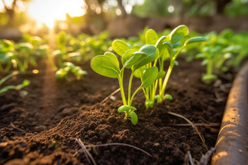 Regenerative Farming, sunlight fields, sustainable crops. crops growing. Generative AI