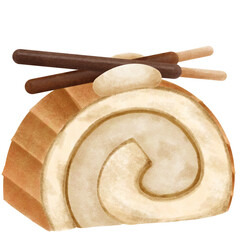 roll cake watercolor paint