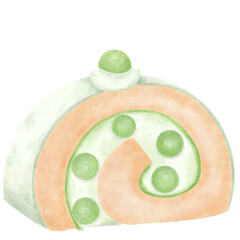 roll cake watercolor paint