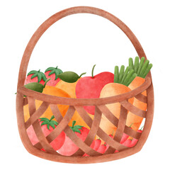 watercolor paint fruit and vegetable with basket