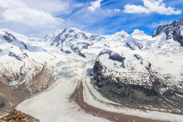 Magnificent panorama of the Pennine Alps with famous Gorner Glacier and impressive snow capped...