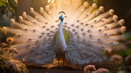 beautiful elegance white albino peacock spread it tail, Generative Ai