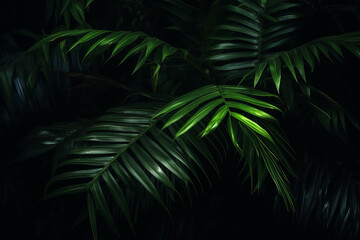 Obraz na płótnie Canvas background texture green palm leaves tropical jungle. Generative AI