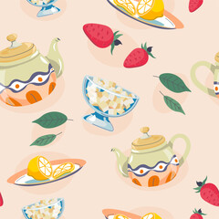 Tea drinking and desserts in cafe or restaurant