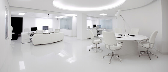 modern bright office interior in white tones 3d mock-up, generative AI
