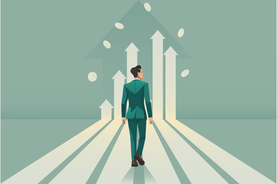 Businessman walkin to the arrow. Catch the opportunity.  background vector illustration