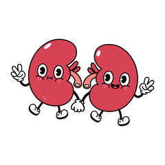Kidneys waving hand character. Vector hand drawn traditional cartoon vintage, retro, kawaii character illustration icon. Isolated on white background. Kidneys character concept
