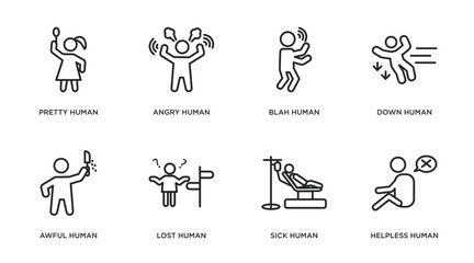 Obraz premium feelings outline icons set. thin line icons such as pretty human, angry human, blah human, down awful lost sick helpless vector.