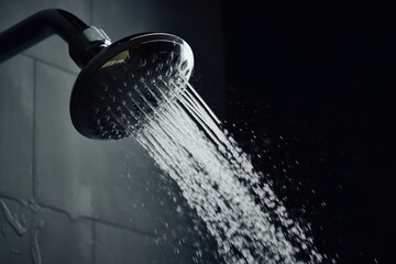 Water pouring from a shower head aesthetic shot