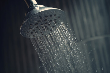 Water pouring from a shower head aesthetic shot