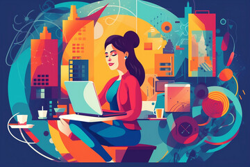 The future of work freelancing and the gig economy.  woman designer freelancer working